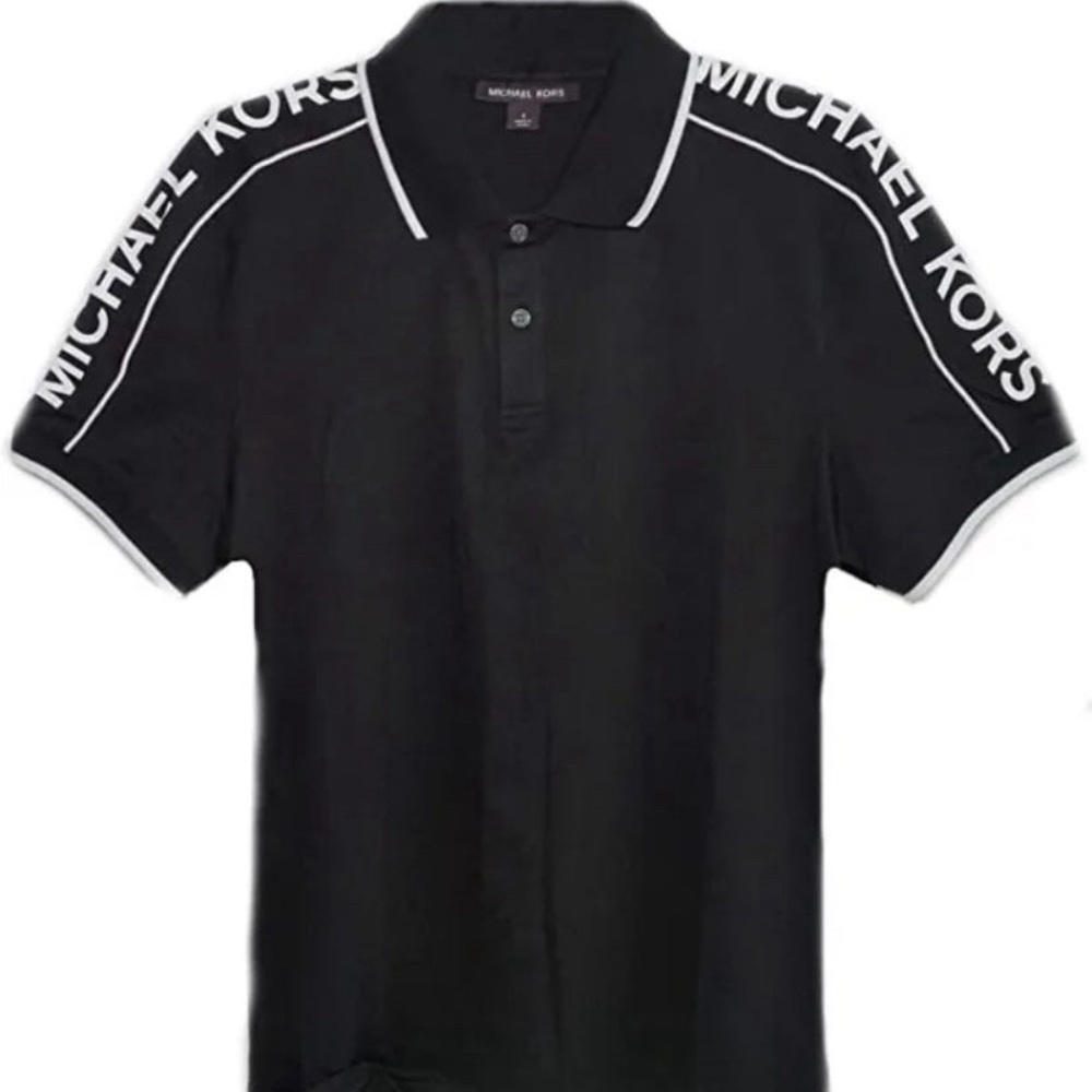 Michael Kors Polo Shirt Mens Size M Black MK Logo Short Sleeve Cotton